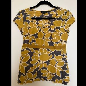 Boden Yellow and Gray Floral Blouse